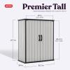 imageKeter Premier Tall 46 x 56 ft Resin Outdoor Storage Shed with Shelving Brackets for Patio Furniture Pool Accessories and Bikes Grey ampamp Black
