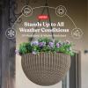 imageKeter Resin Rattan Set of 2 Round Hanging Planter Baskets for Indoor and Outdoor PlantsPerfect for Porches and Patio Decor CappuccinoTaupe