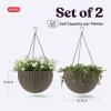 imageKeter Resin Rattan Set of 2 Round Hanging Planter Baskets for Indoor and Outdoor PlantsPerfect for Porches and Patio Decor CappuccinoTaupe