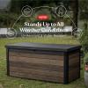 imageKeter Signature Collection 150 Gallon Resin Deck Box Organization and Storage Box for Patio Outdoor Cushions Throw Pillows Garden Tools and Pool Supplies AshwoodWalnut