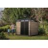 imageKeter Signature Collection 9x7 Ft AllWeather Storage Shed with Skylight Window Builtin Ventilation Customizable Walls ampamp Lockable Double Doors Ashwood
