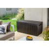 imageKeter Springwood 80 Gallon Resin Outdoor Storage Box for Patio Furniture Cushions Pool Toys and Garden Tools with Handles BrownBOX
