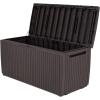 imageKeter Springwood 80 Gallon Resin Outdoor Storage Box for Patio Furniture Cushions Pool Toys and Garden Tools with Handles BrownBOX