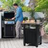 imageKeter Unity Small 40 Gallon Grill Prep Table and Storage Cart Grey  BBQ Station with Wheels and Stainless Steel Top Portable Serving Stand for Patio Deck and Backyard