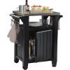 imageKeter Unity Small 40 Gallon Grill Prep Table and Storage Cart Grey  BBQ Station with Wheels and Stainless Steel Top Portable Serving Stand for Patio Deck and Backyard