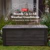 imageKeter Westwood 150 Gallon Resin Large Outdoor Storage Box for Patio Furniture Outdoor Cushions Garden Tools and Pool Floats Dark GreyBrown