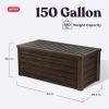 imageKeter Westwood 150 Gallon Resin Large Outdoor Storage Box for Patio Furniture Outdoor Cushions Garden Tools and Pool Floats Dark GreyBrown