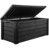 imageKeter Westwood 150 Gallon Resin Large Outdoor Storage Box for Patio Furniture Outdoor Cushions Garden Tools and Pool Floats Dark GreyDark Grey