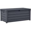 imageKeter Brightwood 120 Gallon Resin Large Deck Box for Patio Garden Outdoor Cushion Storage Pool Accessories Tools Grey
