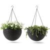 imageKeter Resin Rattan Set of 2 Round Hanging Planter Baskets for Indoor and Outdoor PlantsPerfect for Porches and Patio Decor CappuccinoGraphite