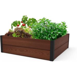 imageKeter 48quot X 48quot inches Wood Look Raised Garden Bed Durable Outdoor Herb Garden Planter for Vegetables Flowers and Succulents BrownBrown