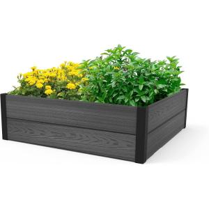 imageKeter 48quot X 48quot inches Wood Look Raised Garden Bed Durable Outdoor Herb Garden Planter for Vegetables Flowers and Succulents BrownGray