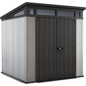 imageKeter Artisan 9x7 Foot Large Outdoor Shed with Floor with Modern Design for Patio Furniture Lawn Mower Tools and Bike Storage feet GreyBlack7x7