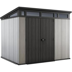 imageKeter Artisan 9x7 Foot Large Outdoor Shed with Floor with Modern Design for Patio Furniture Lawn Mower Tools and Bike Storage feet GreyBlack9x7