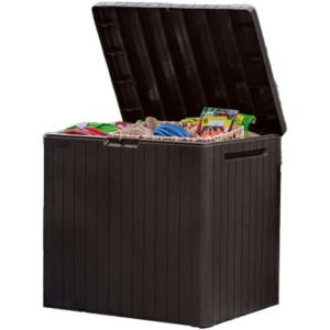 imageKeter City 30 Gallon Resin Outdoor Storage Box and Patio Furniture Side Table for Pool and Garden Accessories BrownBrown