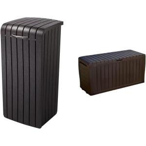 imageKeter Copenhagen 32 Gallon Resin Large Trash Can with Lid for Patio and Outdoor Kitchen Brown32 Gallon