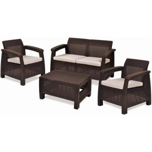 imageKeter Corfu 4 Piece Set All Weather Outdoor Patio Garden Furniture with Cushions CharcoalBrown