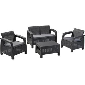imageKeter Corfu 4 Piece Set All Weather Outdoor Patio Garden Furniture with Cushions CharcoalCharcoal Grey