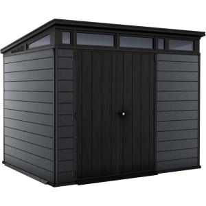 imageKeter Cortina 9x7 Ft AllWeather Storage Shed with Skylight Window Builtin Ventilation Customizable Walls ampamp Lockable Double Doors Graphite
