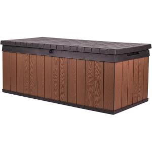 imageKeter Darwin 100 Gallon Resin Large Deck Box Organization and Storage for Patio Storage Box Outdoor Cushions Garden Tools Brown ampamp BlackBrown