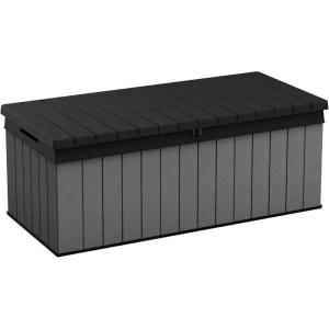 imageKeter Darwin 100 Gallon Resin Large Deck Box Organization and Storage for Patio Storage Box Outdoor Cushions Garden Tools Brown ampamp BlackGrey