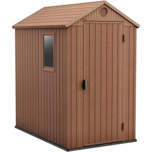 imageKeter Darwin 4x6 Resin Outdoor Storage Shed KitPerfect to Store Patio Furniture Garden Tools Bike Accessories Beach Chairs and Lawn Mower Brown