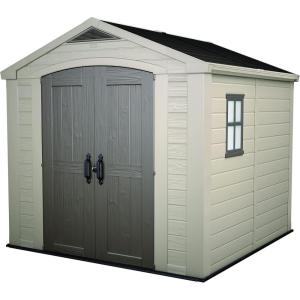 imageKeter Factor 8 x 11 Foot All Weather Resin Outdoor Storage Shed with 2 Shelves Included and Builtin Ventilation for Backyard Organization Taupe8x8