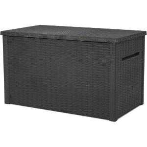 imageKeter Java XXL 230 Gallon Resin Rattan Look Large Outdoor Storage Deck Box for Patio Furniture Cushions Pool Toys and Garden Tools Dark GreyBox