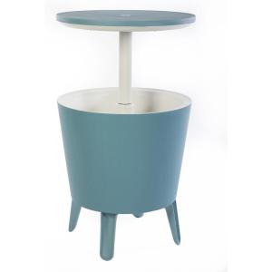 imageKeter Modern Cool Bar Outdoor Patio Furniture and Hot Tub Side Table with 75 Gallon Beer and Wine Cooler Dark GreyTeal