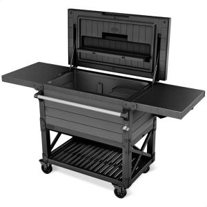imageKeter Outdoor Rolling Patio Cooler and Insulated Beverage Cart 898 Quart Capacity with Fold Down Shelf for Glassware with Built in Bottle Opener
