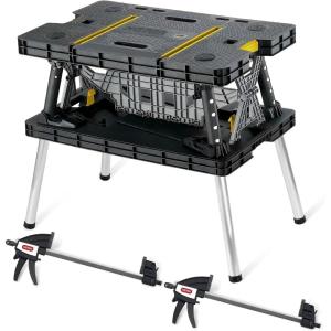 imageKeter Portable Folding Table Tool Storage Stand Workbench Sawhorse with 12quot Clamps
