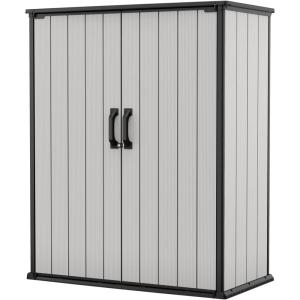imageKeter Premier Tall 46 x 56 ft Resin Outdoor Storage Shed with Shelving Brackets for Patio Furniture Pool Accessories and Bikes Grey ampamp Black