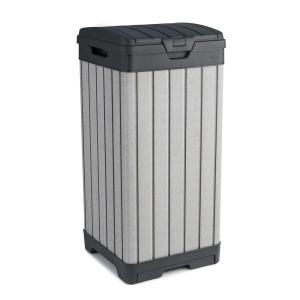 imageKeter Rockford Resin 38 Gallon Outdoor Kitchen Trash Can with Lid and Drip Tray for Easy CleaningPerfect for Patio Dining GreyRockford