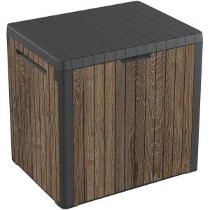 imageKeter Signature Everwood 30 Gallon Resin Outdoor Storage Box and Patio Furniture Side Table for Pool and Garden Accessories WalnutWalnut