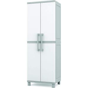 imageKeter Storage Cabinet with Doors and Shelves for Laundry Room Garage Bathroom Accessories Closet and Home Organization White ampamp Grey