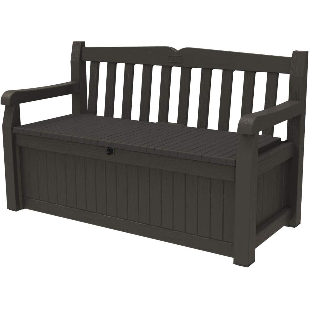 imageKeter Solana 70 Gallon Storage Bench Deck Box for Patio Storage Front Porch Decor and Outdoor Seating  Perfect to Store Garden Tools and Pool Floats GraphiteBrown