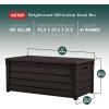 imageKeter Outdoor Storage Deck Box for Patio Backyard ampamp Garden Brightwood 120 Gal Brown  Lockable Organizing and Waterproof Plastic Container Bench