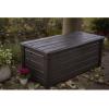 imageKeter Outdoor Storage Deck Box for Patio Backyard ampamp Garden Brightwood 120 Gal Brown  Lockable Organizing and Waterproof Plastic Container Bench