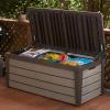 imageKeter Outdoor Storage Deck Box for Patio Backyard ampamp Garden Brushwood 120 Gal Brown  Lockable Organizing and Waterproof Plastic Container Bench