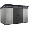imageKeter Artisan 11x7 Modern Resin Outdoor Storage Shed KitPerfect to Store Patio Furniture Garden Tools Bike Accessories Beach Chairs and Lawn Mower Grey ampamp Black