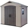 imageKeter Factor 8 x 11 Foot All Weather Resin Outdoor Storage Shed with 2 Shelves Included and Builtin Ventilation for Backyard Organization Taupe8x6 ft