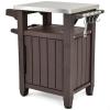 imageKeter Outdoor Grill Prep Table ampamp Serving Cart Stainless Steel Top Unity 40 Gal Brown  Portable Bar Table and Cooking Accessory for Pool Patio Lawn and Backyard