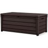 imageKeter Outdoor Storage Deck Box for Patio Backyard ampamp Garden Brightwood 120 Gal Brown  Lockable Organizing and Waterproof Plastic Container Bench