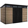 imageKeter Signature Collection 11x7 Ft AllWeather Storage Shed with Skylight Window Builtin Ventilation Customizable Walls ampamp Lockable Double Doors Ashwood