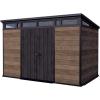 imageKeter Signature Collection 11x7 Ft AllWeather Storage Shed with Skylight Window Builtin Ventilation Customizable Walls ampamp Lockable Double Doors Walnut