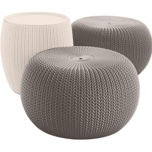 imageKETER Urban Knit Pouf Ottoman Set of 2 with Storage Table for Patio and Room DcorPerfect for Balcony Deck and Outdoor Seating Cream ampamp TaupeCream  Taupe