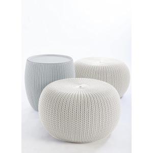 imageKETER Urban Knit Pouf Ottoman Set of 2 with Storage Table for Patio and Room DcorPerfect for Balcony Deck and Outdoor Seating Cream ampamp TaupeGrey  White