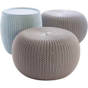 imageKETER Urban Knit Pouf Ottoman Set of 2 with Storage Table for Patio and Room DcorPerfect for Balcony Deck and Outdoor Seating Cream ampamp TaupeMisty Blue  Taupe