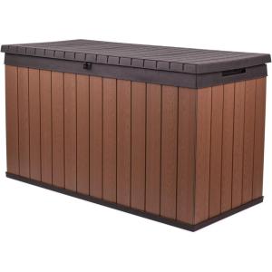 imageKeter Darwin 150 Gallon Resin Large Deck Box  Organization and Storage for Patio Furniture Outdoor Cushions Garden Tools Brown ampamp BlackDeck Box