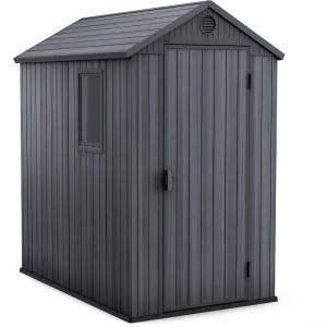 imageKeter Darwin 4x6 Feet Outdoor Storage Shed Graphite Gray  Lockable Resin Organizer Unit with Single Door Window and Skylight for Backyard Garden or Lawn Organization